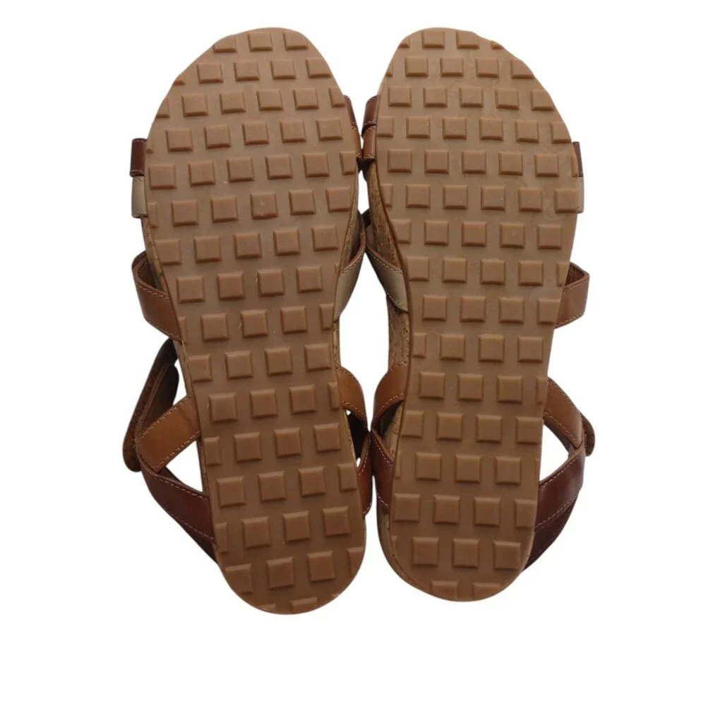 Walking Cradles Karen Brown Leather Open Toe Strappy Wedge Heel Sandals Womens 7